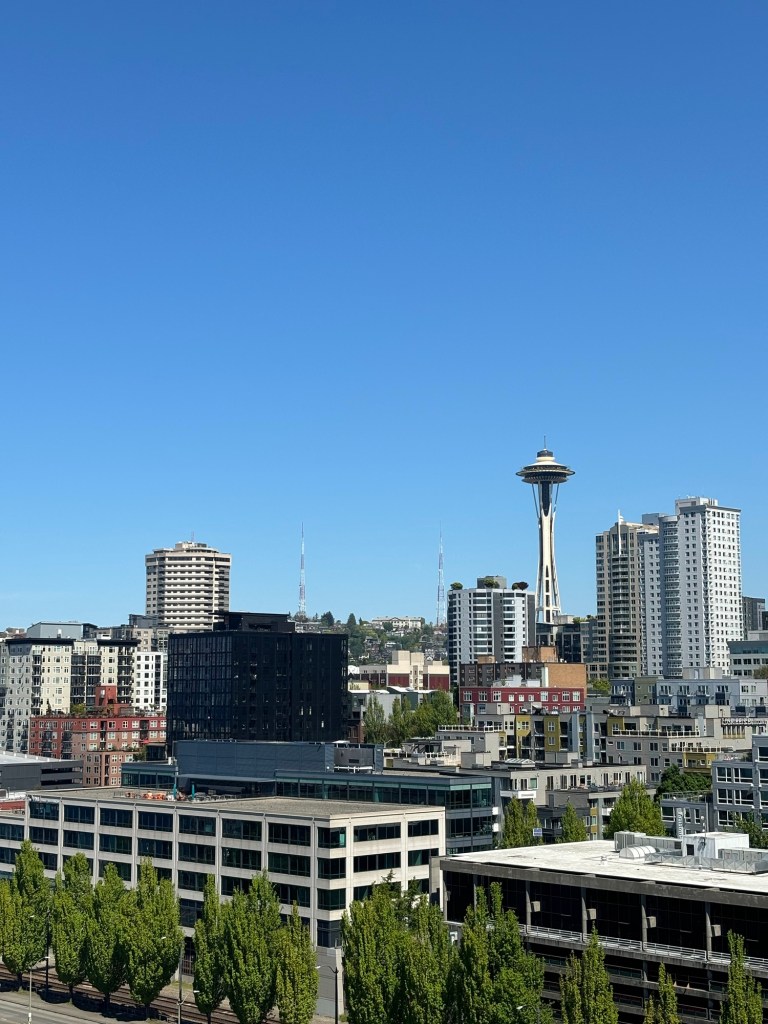Space Needle in Seattle in the sun