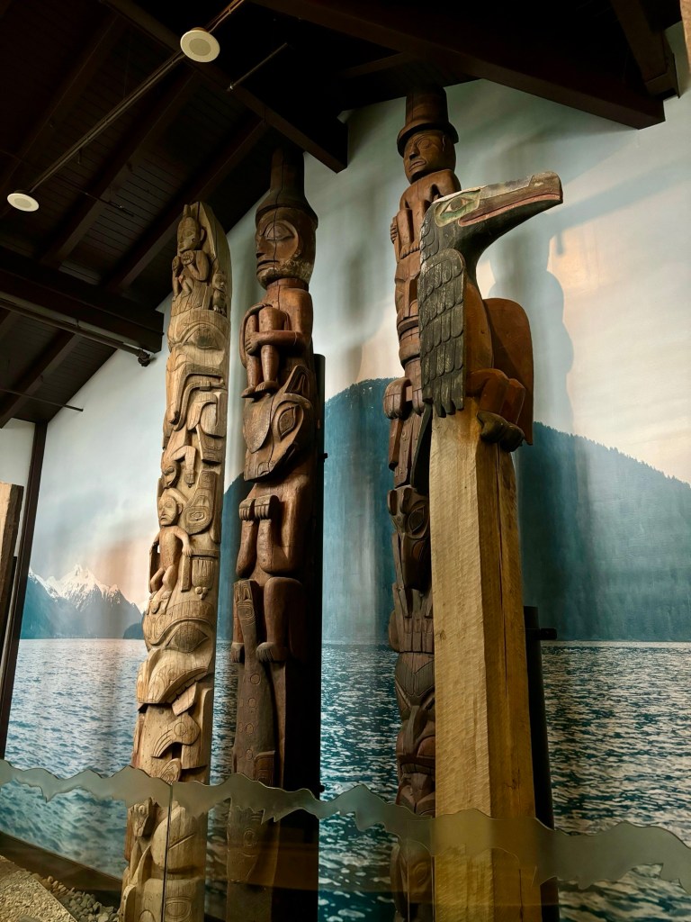 Totems inside visitor centre at Sitka National Historical Park