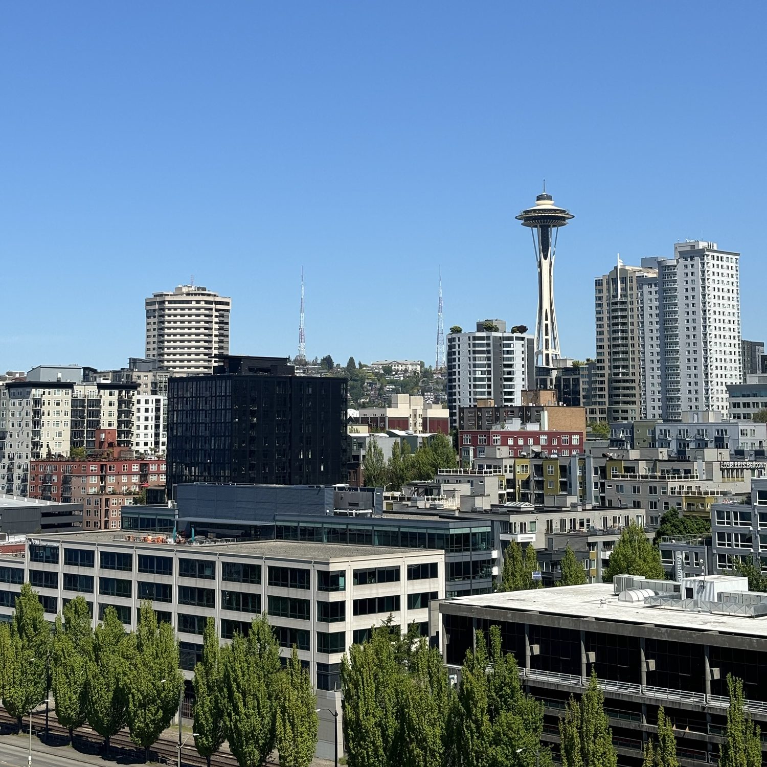 Space Needle in Seattle in the sun