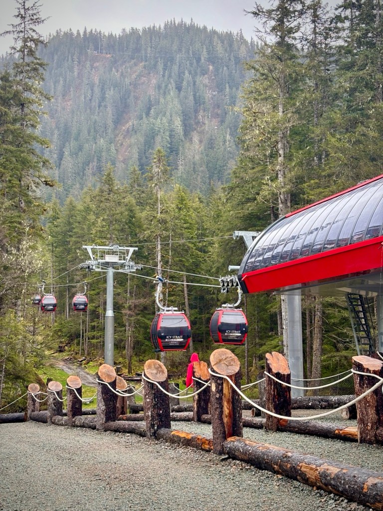 Red cable car ride in Icy Strait Point, Hoonah, Alaska