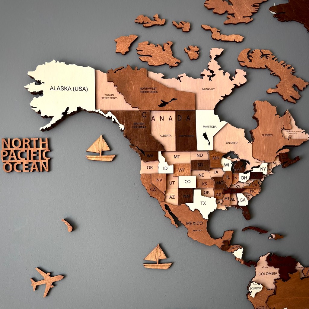 Wooden map of North America