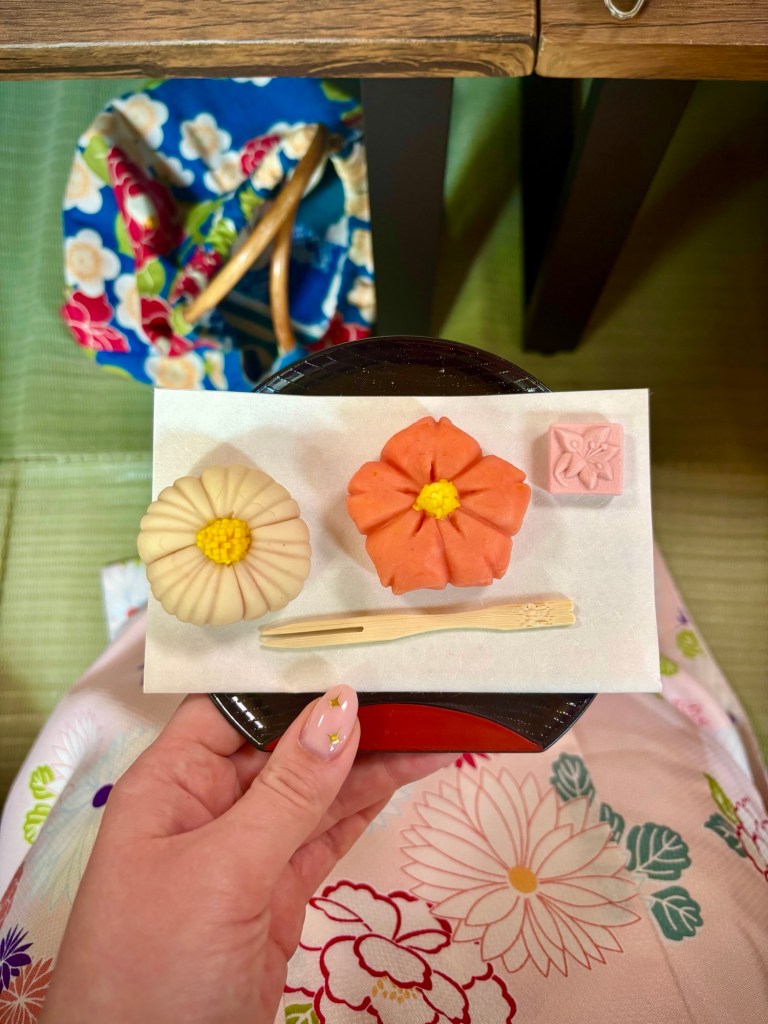 Wagashi made during a Sweets-making class at Maikoya in Tokyo, Japan